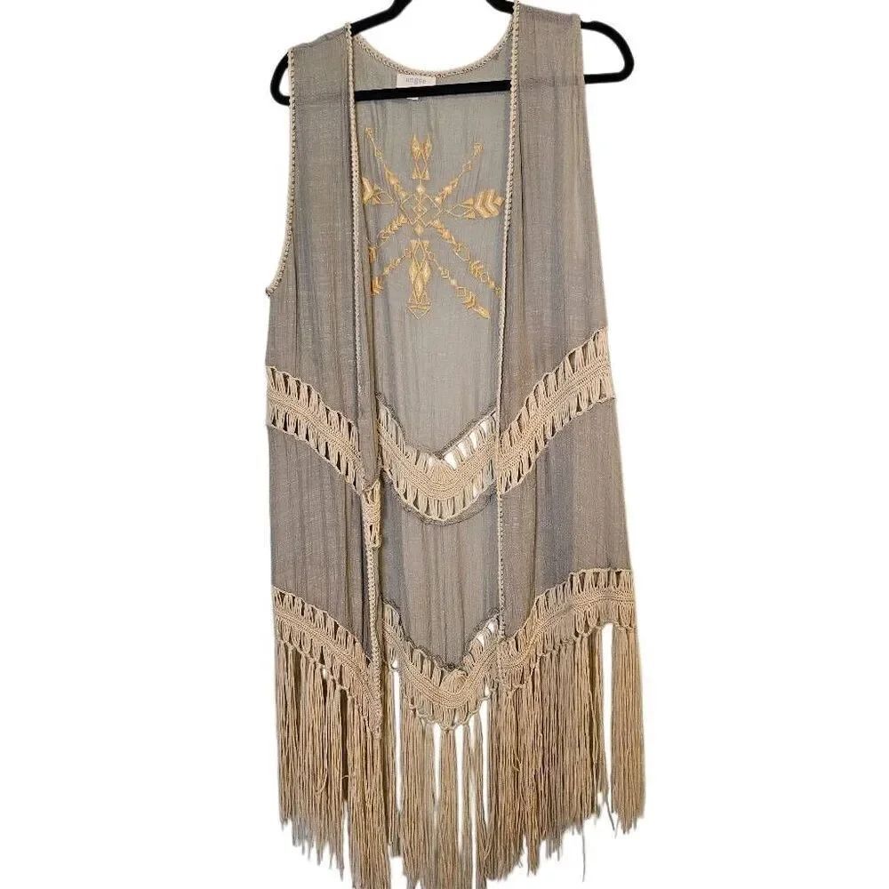 Umgee boho sleeveless cardigan,  sage/cream. Size M. #886